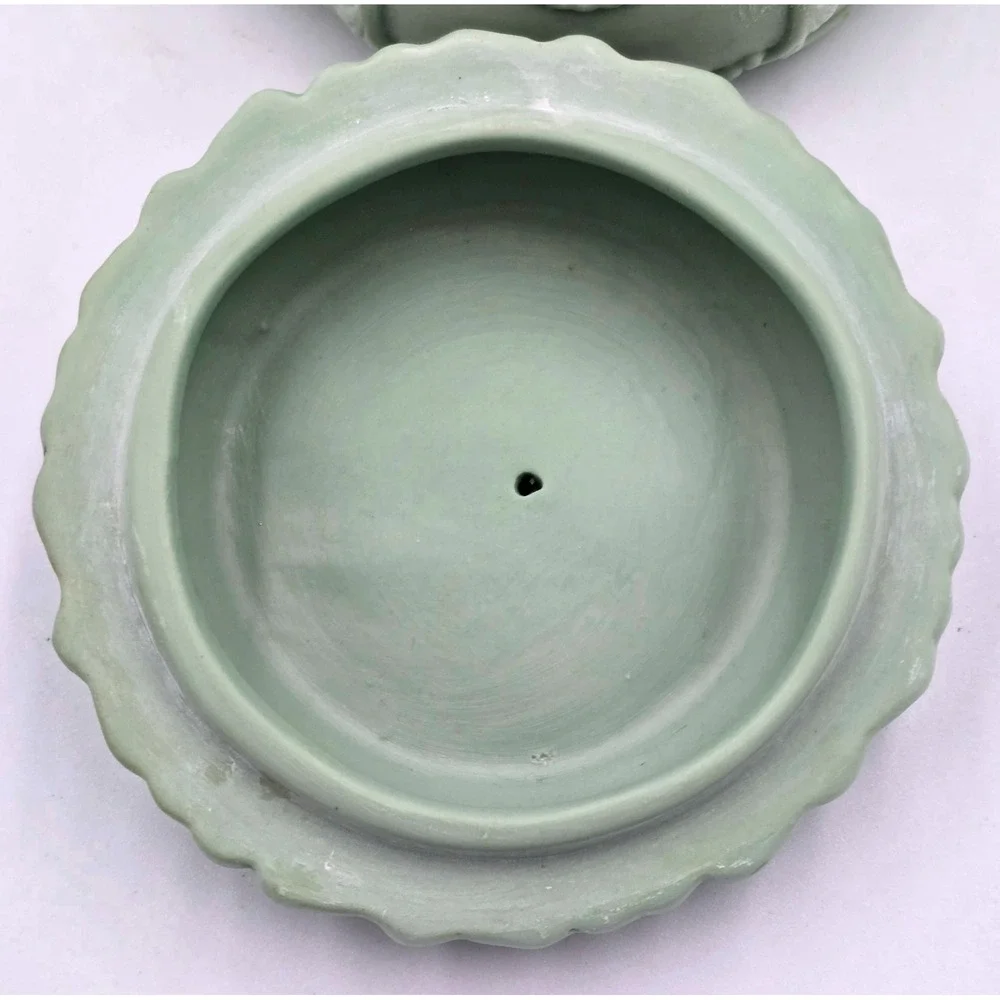 Jasperware Green Caladon Ivory Cherub Porcelain Trinket Victorian Dish Cameo